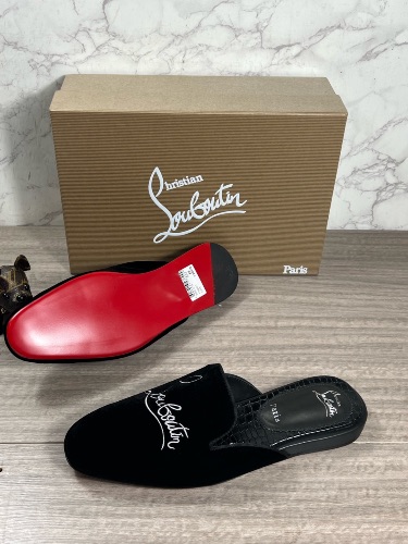 Christian Louboutin Navy Coolito velvet slippers