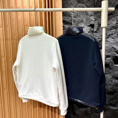 Moncler White Cotton Zip-Up Sweatshirt with Nylon Front — 3