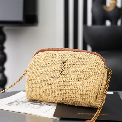 Saint Laurent Gaby leather-trimmed raffia shoulder bag — 3