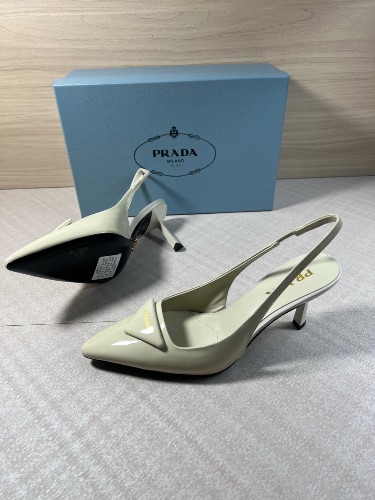 Prada white patent leather slingback pumps