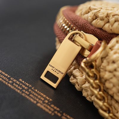 Saint Laurent Gaby leather-trimmed raffia shoulder bag — 9