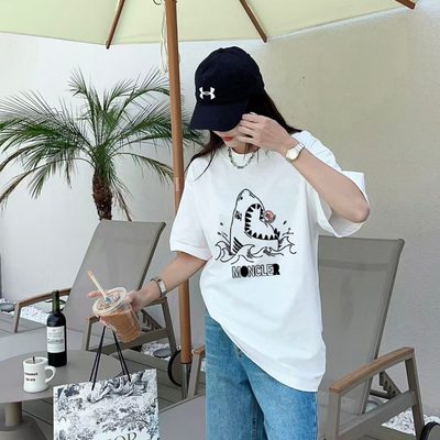 Moncler Enfant white cotton shark-motif t-shirt — 9