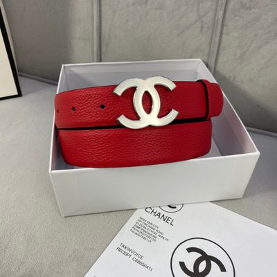 Chanel leather belt crafted from red calfskin leather and featuring a gold-toned metal CC logo buckl — 6