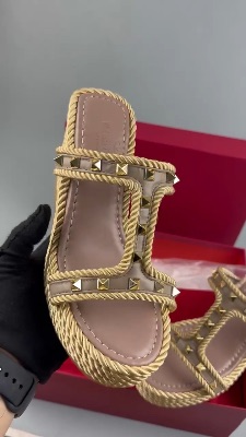 Valentino Garavani Rockstud Torchon rope wedge sandals — 5