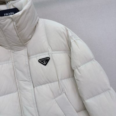 Prada white Re-Nylon cropped down puffer jacket — 8