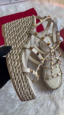 Valentino Garavani Ivory Rockstud Wedge Sandals — 5