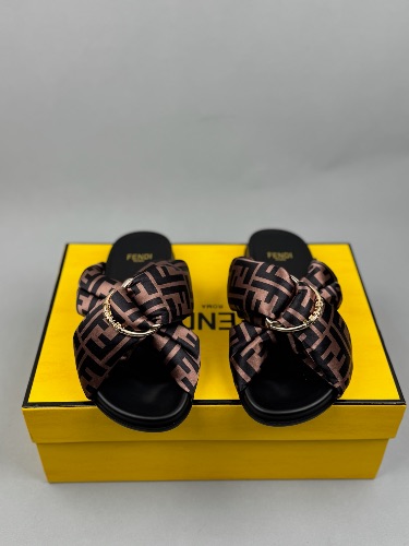 Fendi Feel FF logo sandals in brown satin with knotted straps — 3