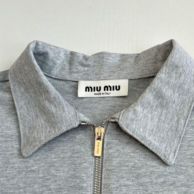 Miu Miu grey mélange cotton half-zip polo shirt — 4