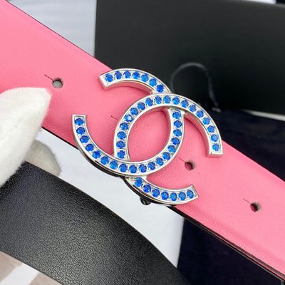 Chanel hot pink leather belt featuring a gold-tone CC buckle — 8