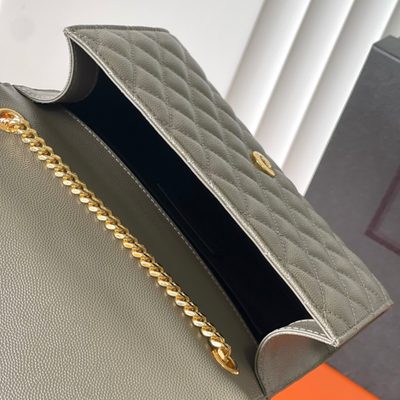 Saint Laurent grey grain de poudre textured leather envelope chain bag — 9