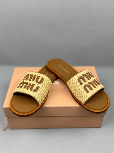 Miu Miu logo-patch raffia slides — 4