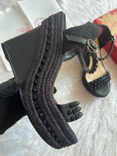 Christian Louboutin Madmonica Spiked Espadrille Wedge Sandals in black — 4