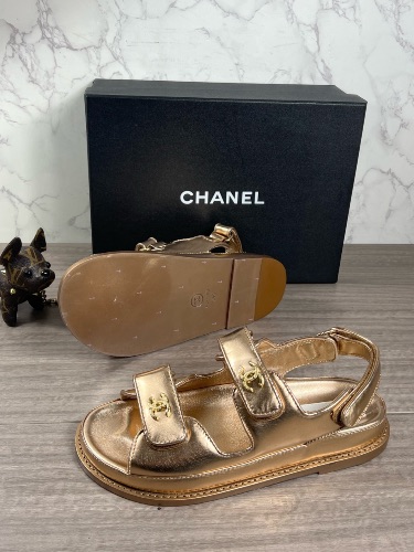Chanel gold laminated calfskin dad sandals