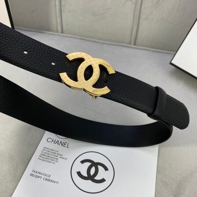 Chanel leather belt featuring a silver CC logo buckle — 5