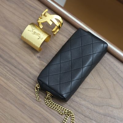 Saint Laurent Cassandre Bijou quilted textured-leather pouch — 4