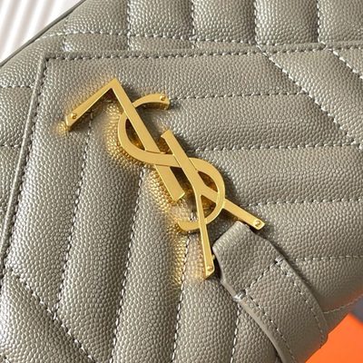 Saint Laurent grey grain de poudre textured leather envelope chain bag — 5
