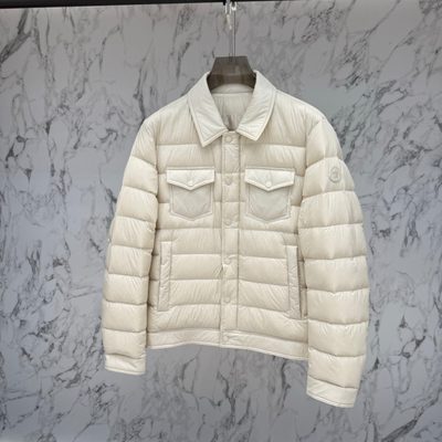 Moncler ivory-colored Moncler down-filled snap-front shirt jacket with dual chest flap pockets — 5