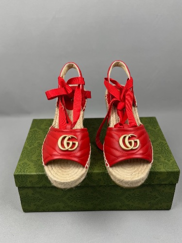 Gucci Red Leather Matelassé Platform Espadrille — 3