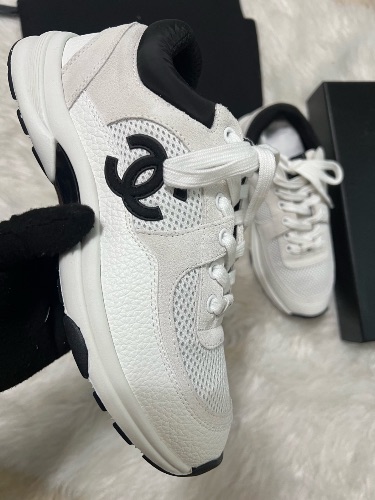 Chanel CC logo mesh and grained calfskin sneakers — 4
