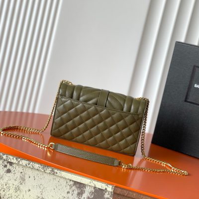 Saint Laurent grey grain de poudre textured leather envelope chain bag — 3