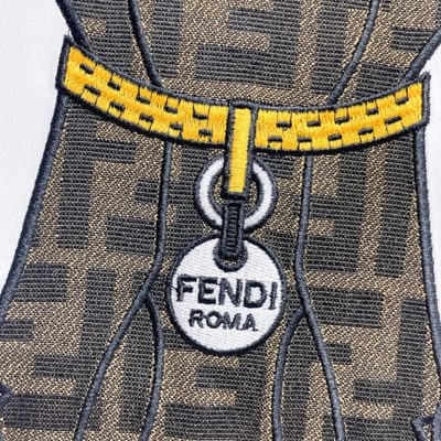 Fendi Men's Black Cotton Jacquard Patch T-shirt — 9