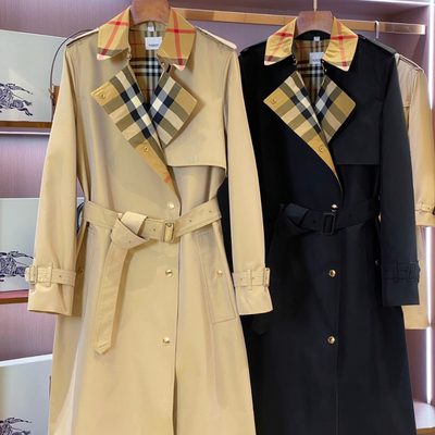 Burberry check-collar trench coat