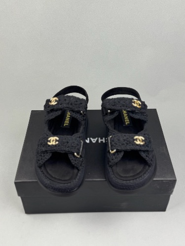 Chanel Crochet Velcro Dad Sandals in black — 3