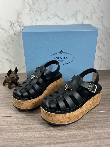 Prada rubber wedge platform sandals in black — 3
