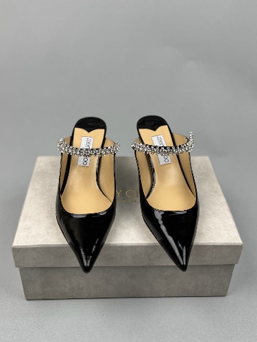 Jimmy Choo Bing 100 Black Patent Leather Mules with a crystal strap — 3