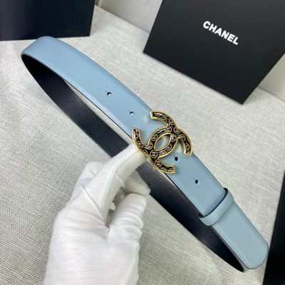 Chanel belt made from turquoise calfskin leather featuring a silver-tone CC logo buckle — 6