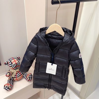 Moncler Enfant navy blue hooded down puffer coat — 4