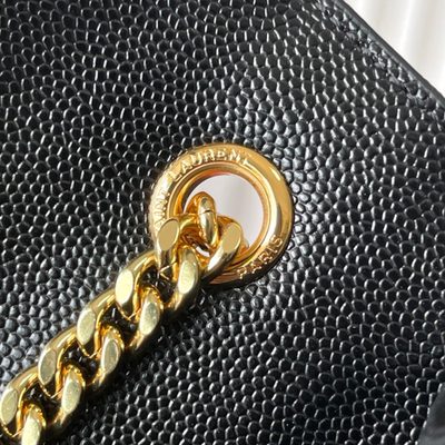 Saint Laurent grey grain de poudre textured leather envelope chain bag — 7