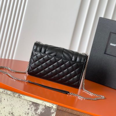 Saint Laurent grey grain de poudre textured leather envelope chain bag — 3