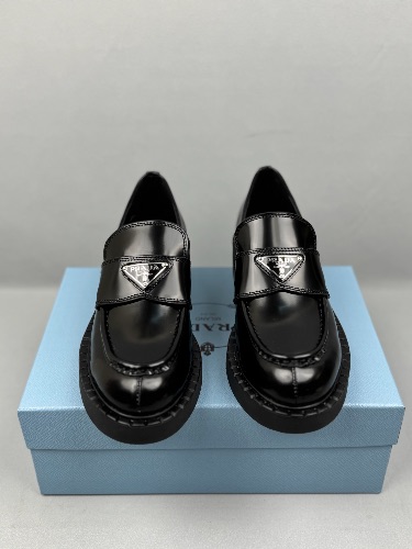 Prada Chocolate brushed leather loafers in black — 3