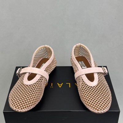 Alaïa blush pink leather-trimmed fishnet ballet flat — 4