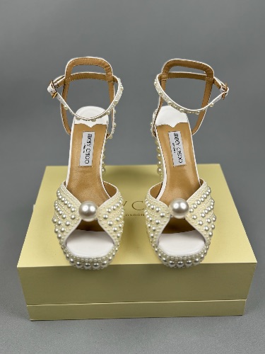 Jimmy Choo Sacaria 120 white satin platform sandals — 3