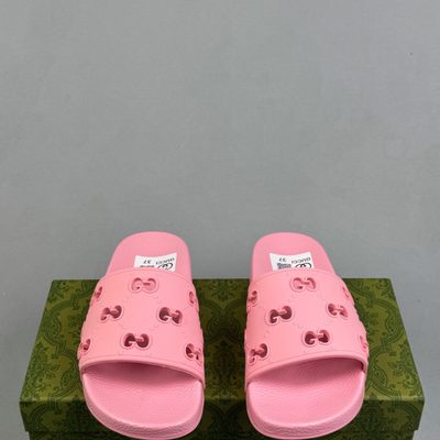 Gucci GG Slide Rubber Sandals in pink — 3