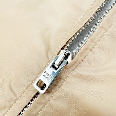 Prada sand beige Re-Nylon short-sleeved zip-up shirt — 7