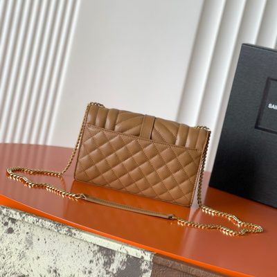 Saint Laurent grey grain de poudre textured leather envelope chain bag — 3