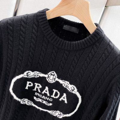 Prada black cable-knit crewneck sweater — 3