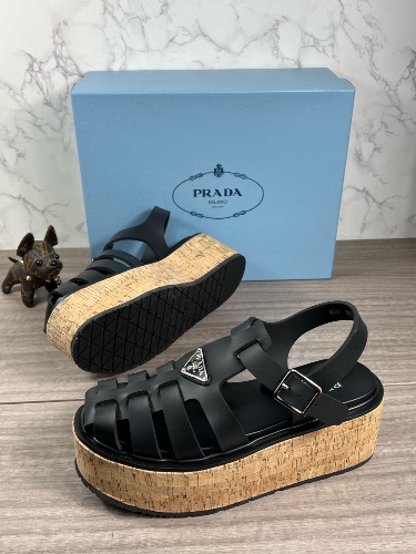 Prada rubber wedge platform sandals in black