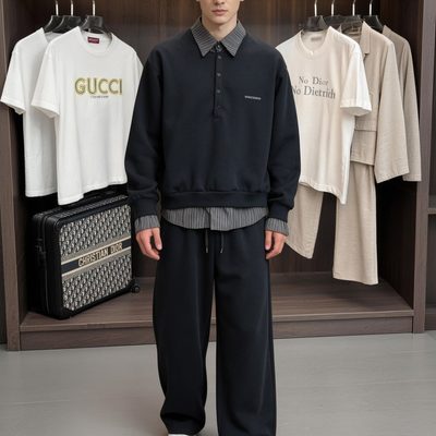Balenciaga black long-sleeve polo-collar sweatshirt and relaxed-fit trousers — 3