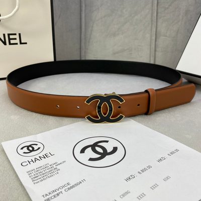 Chanel belt features a distinctive black and silver CC logo buckle — 4