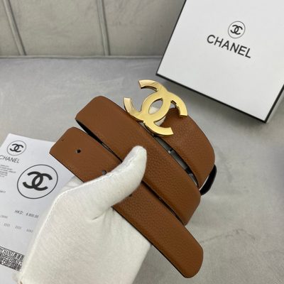 Chanel CC reversible belt features a tan and black calfskin strap with a silver-tone buckle — 8