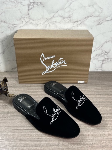 Christian Louboutin Navy Coolito velvet slippers — 4