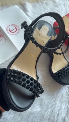Christian Louboutin Madmonica Spiked Espadrille Wedge Sandals in black — 5