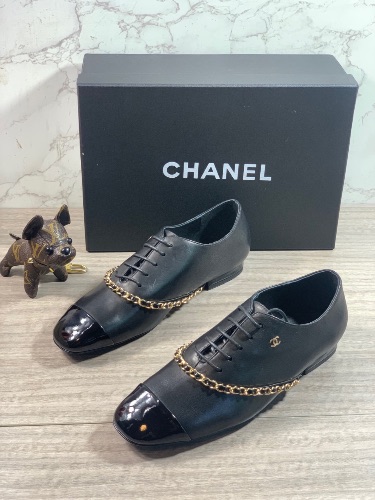 Chanel black leather lace-up oxford shoes — 3