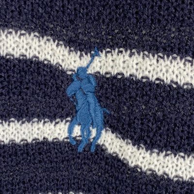 Ralph Lauren navy and white striped cotton-linen polo — 6