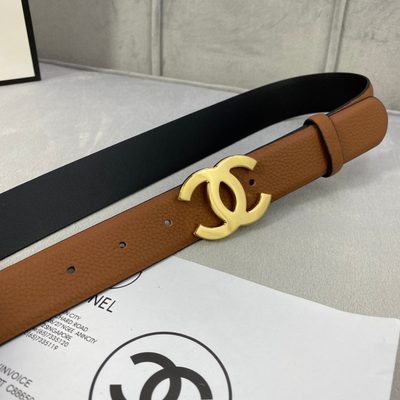 Chanel CC reversible belt features a tan and black calfskin strap with a silver-tone buckle — 6