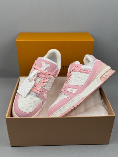 Louis Vuitton LV Trainer sneakers in a pink and white colorwa